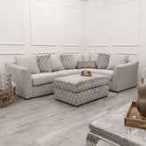 Bankes Sofa Diamand Scatters and Footstool Chenille Beige