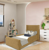 Winnie Kids Bed Gaslift Ottoman Plush Velvet with Safety Siderails