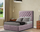 Castle Ottoman Bed Floor Standing Headboard Matching Buttons Plush