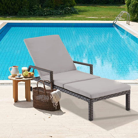 Savon Rattan Sun Lounger Set Recliner Bed Grey