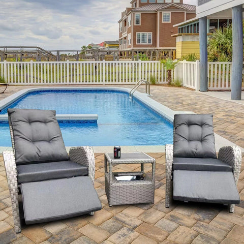 Brexton Rattan Recliner with Ice Bucket Grey