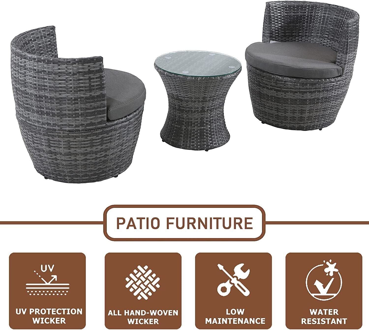 3-Piece Outdoor Rattan Bistro Set