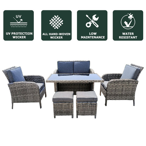 Rattan Garden Patio 6 Seater Dining Table Set