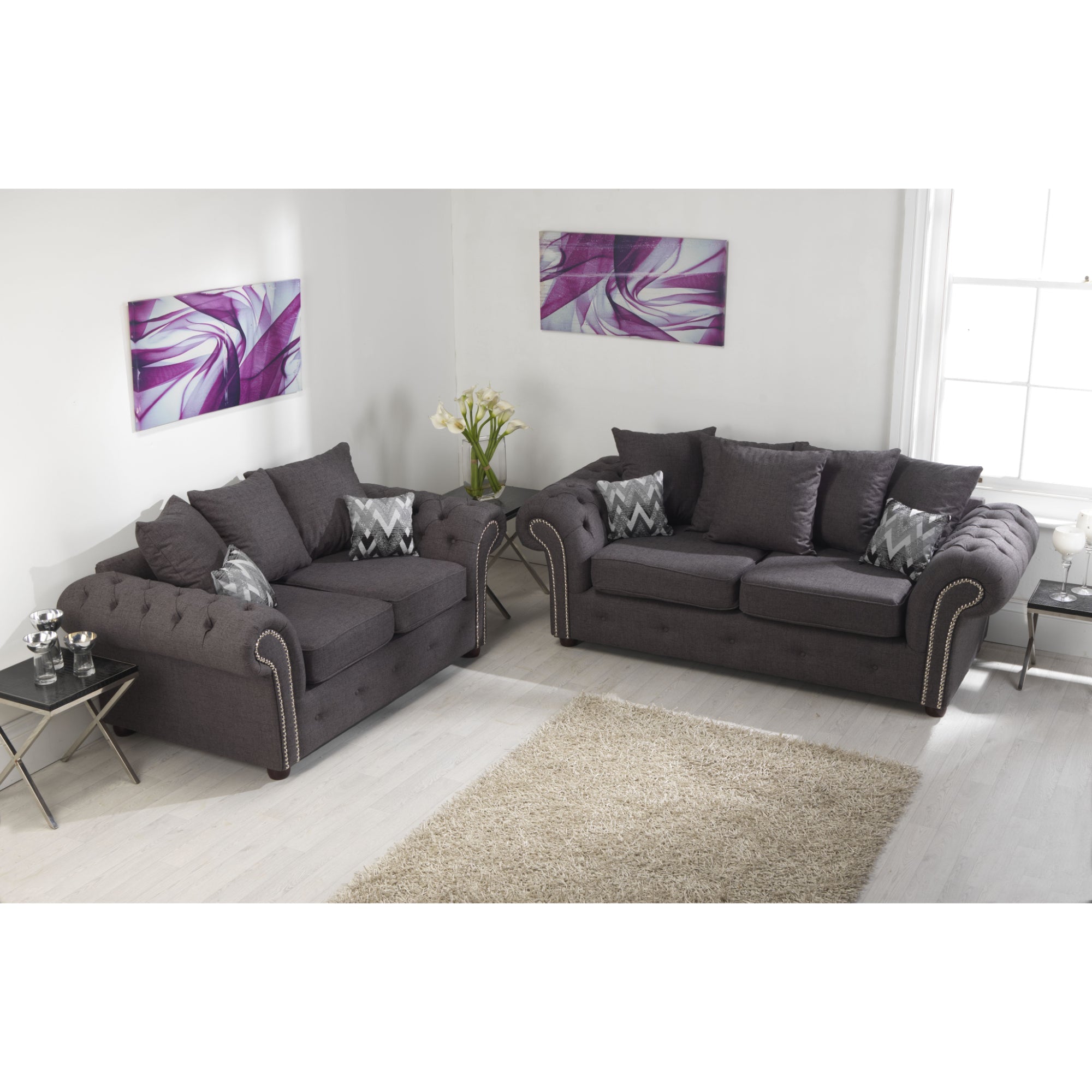 Benson Chenille Grey Sofa 3+2 Seater