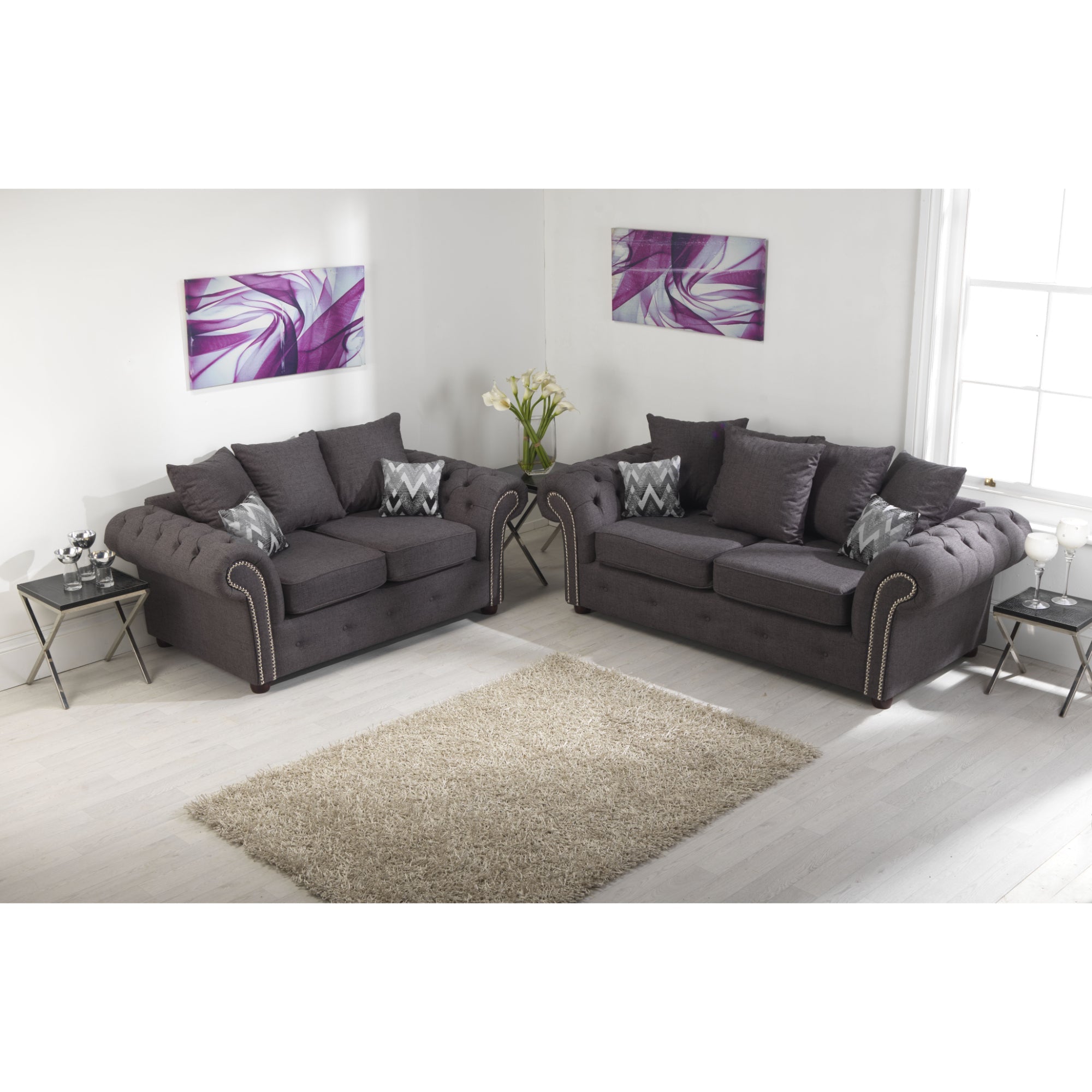 Benson Chenille Grey Sofa 3+2 Seater