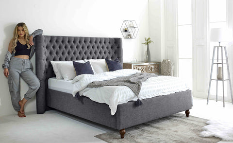 Dinah Grampian Fabric Matching Buttons Bed Frame