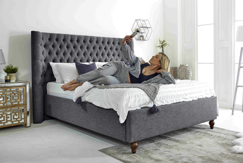 Dinah Grampian Fabric Matching Buttons Bed Frame