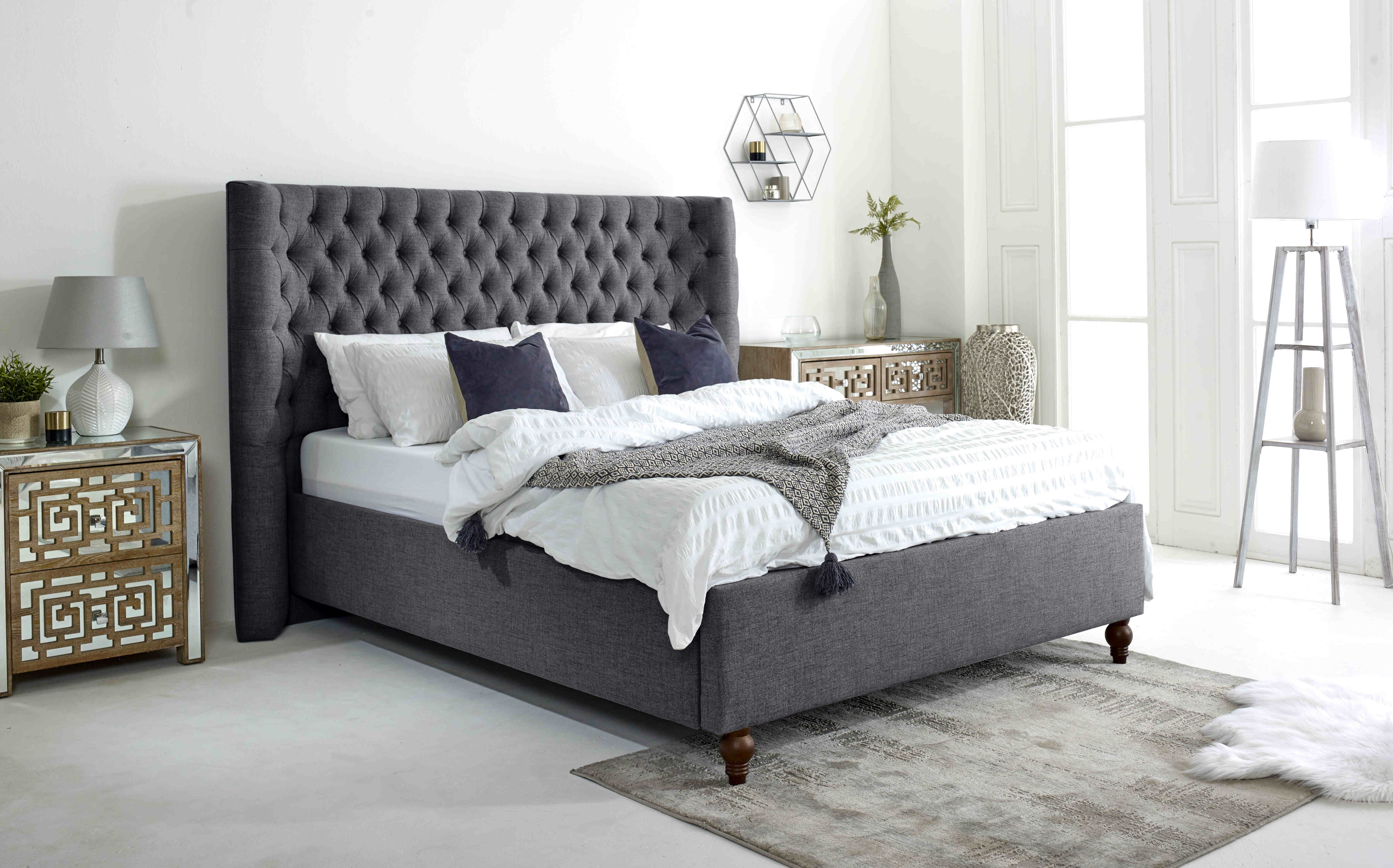 Dinah Grampian Fabric Matching Buttons Bed Frame