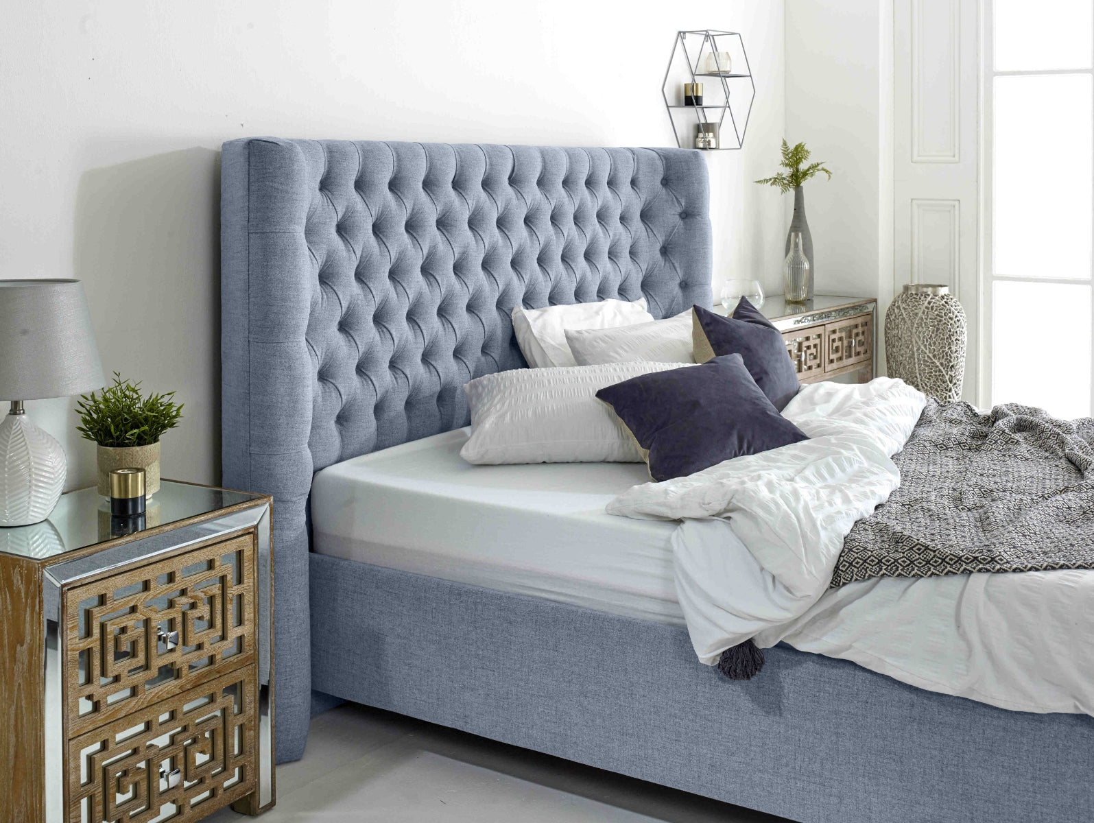 Dinah Grampian Fabric Matching Buttons Bed Frame