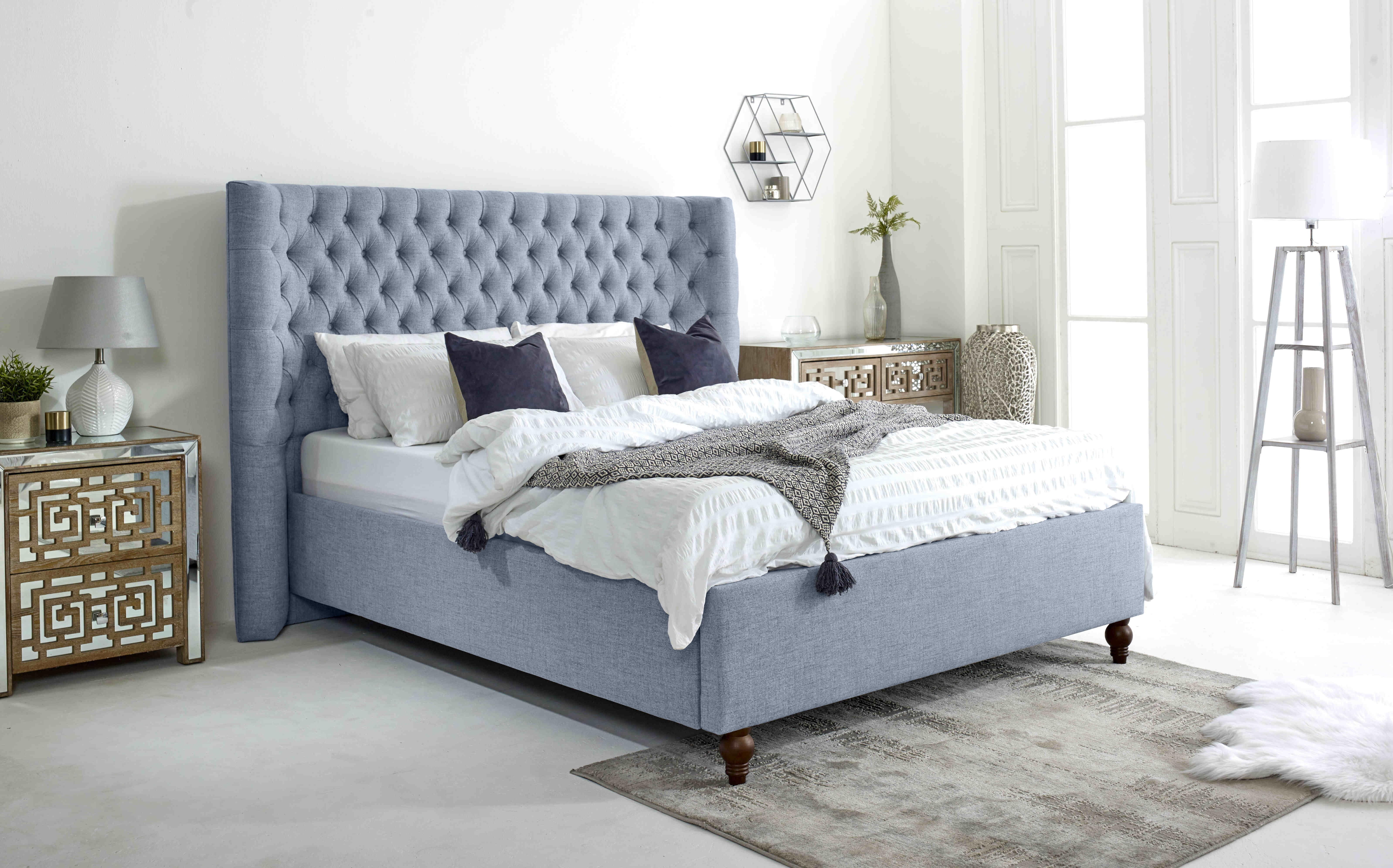 Dinah Grampian Fabric Matching Buttons Bed Frame