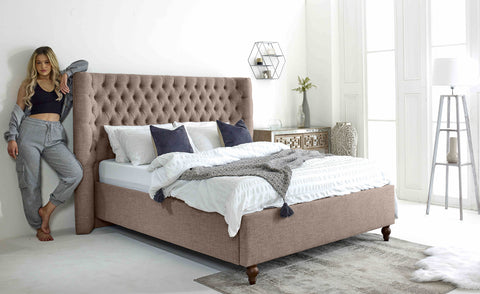Dinah Grampian Fabric Matching Buttons Bed Frame