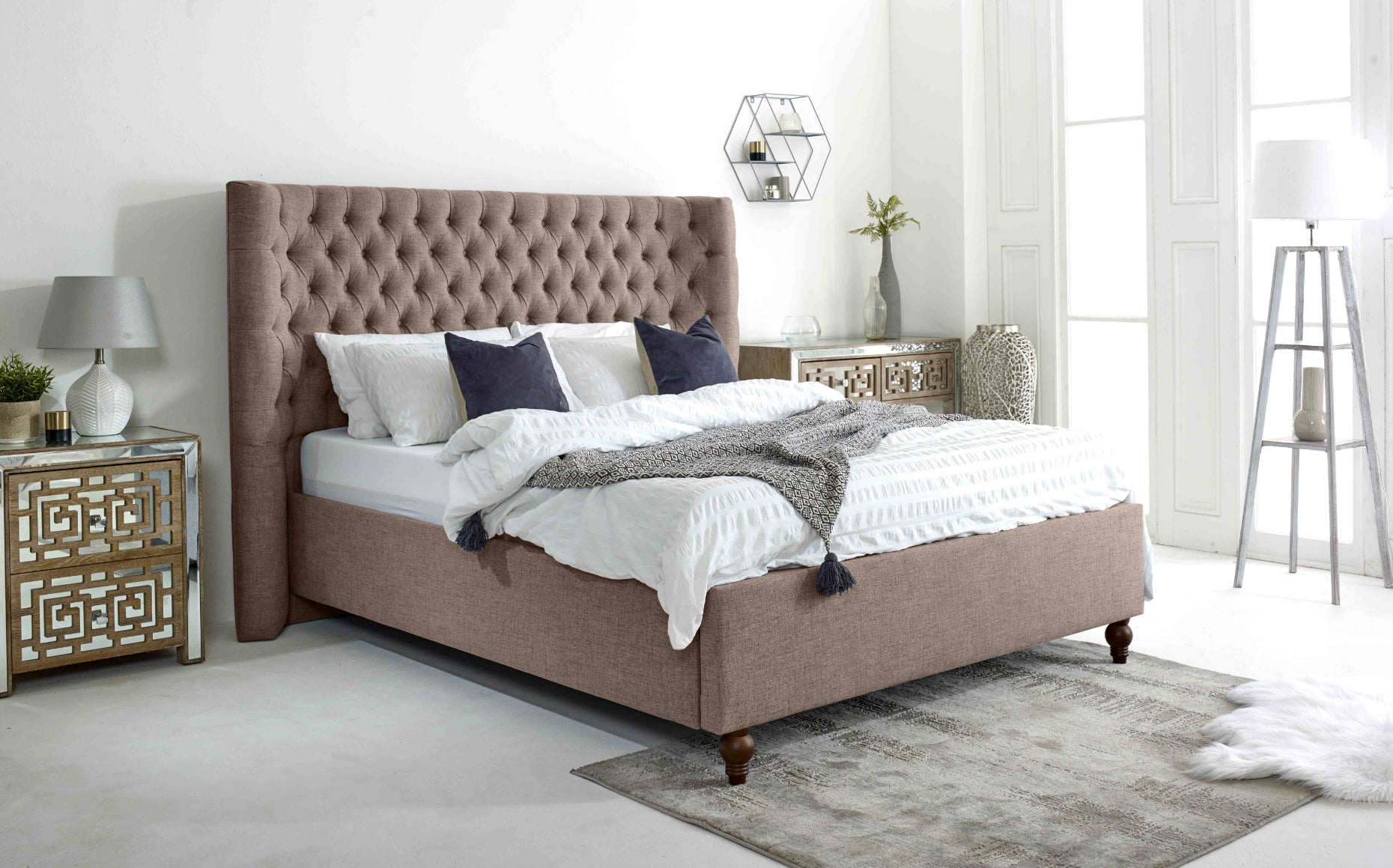 Dinah Grampian Fabric Matching Buttons Bed Frame