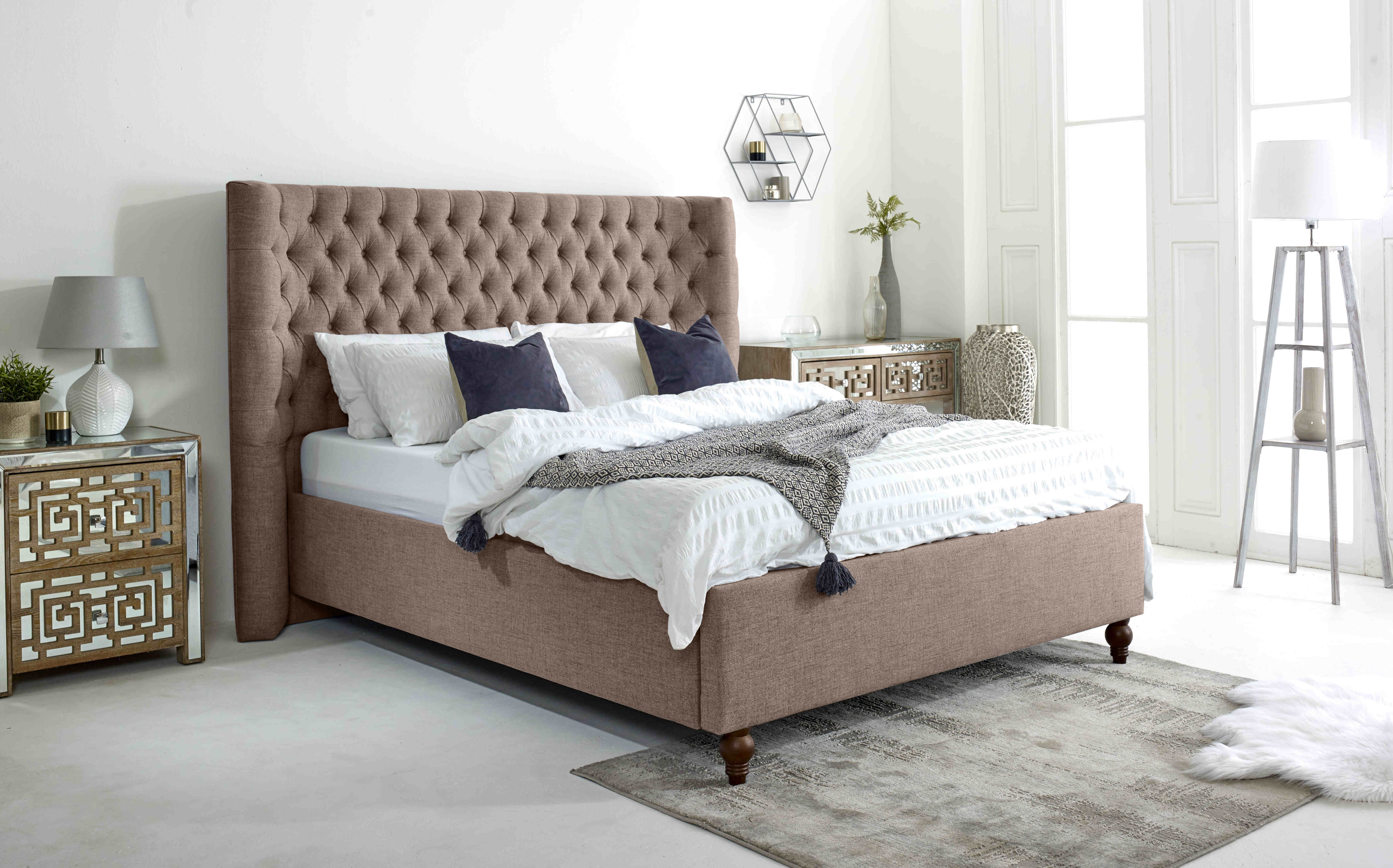 Dinah Grampian Fabric Matching Buttons Bed Frame