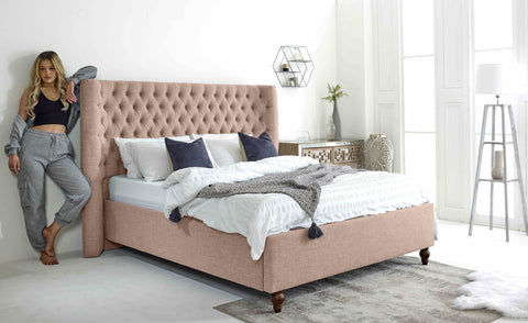 Dinah Grampian Fabric Matching Buttons Bed Frame