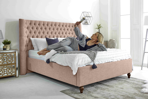 Dinah Grampian Fabric Matching Buttons Bed Frame