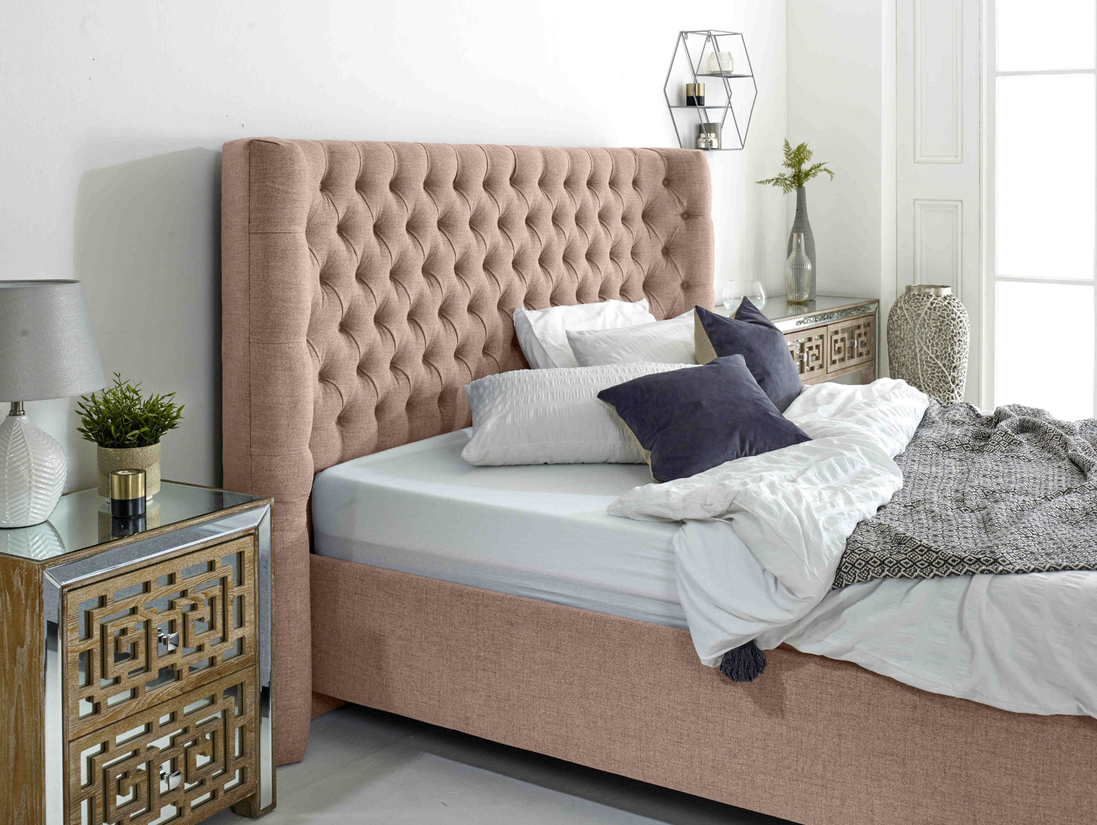Dinah Grampian Fabric Matching Buttons Bed Frame