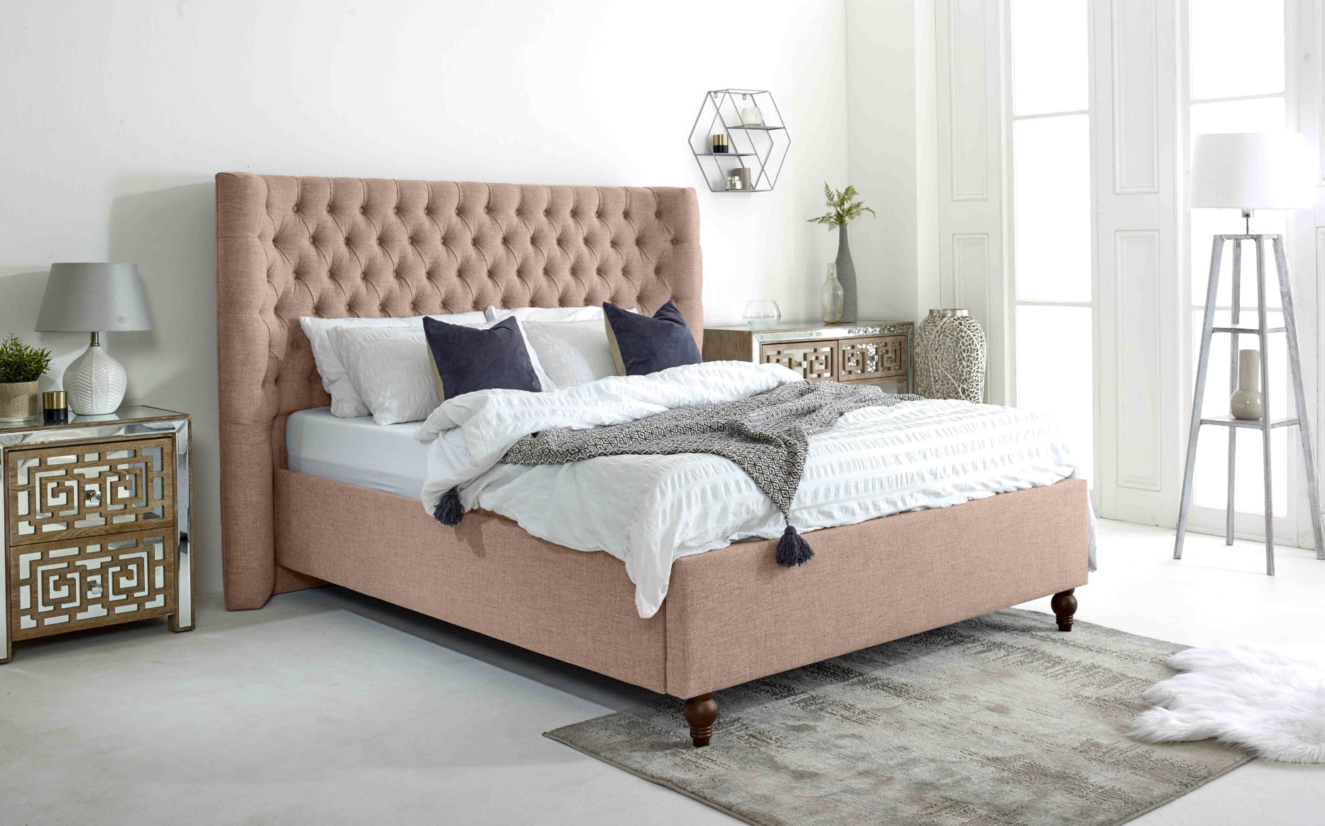 Dinah Grampian Fabric Matching Buttons Bed Frame