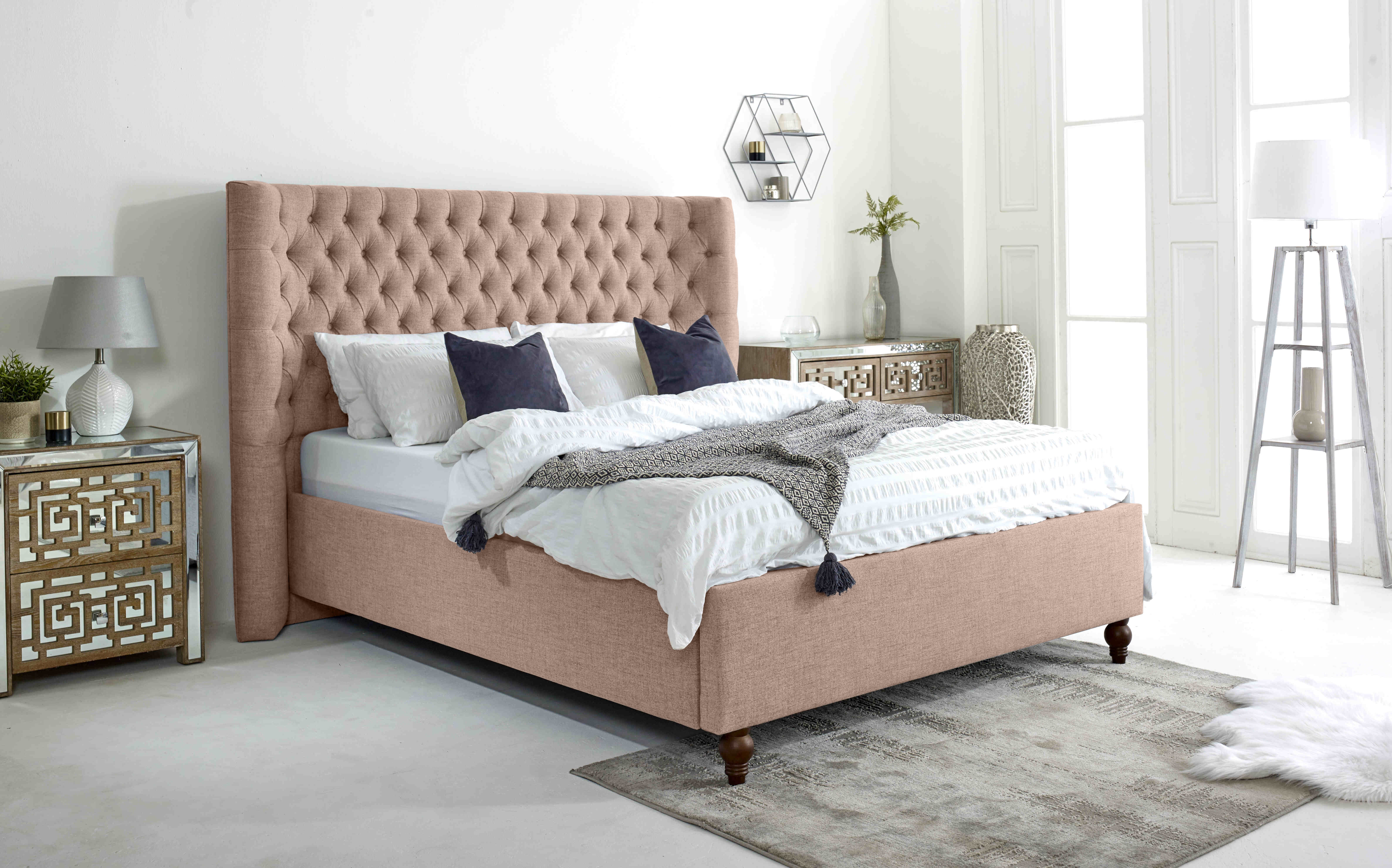 Dinah Grampian Fabric Matching Buttons Bed Frame