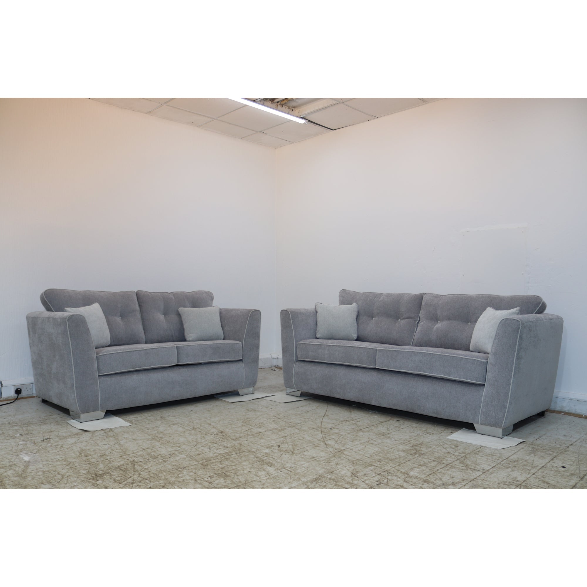 Denton Chenille Grey Sofa Full Back 3+2 Seater