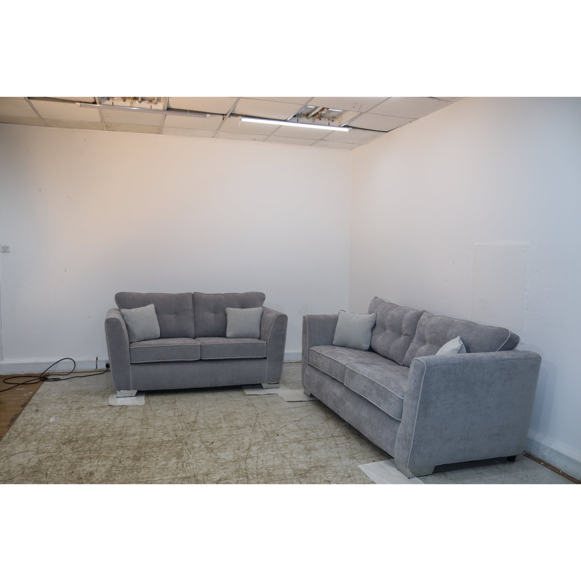 Denton Chenille Grey Sofa Full Back 3+2 Seater