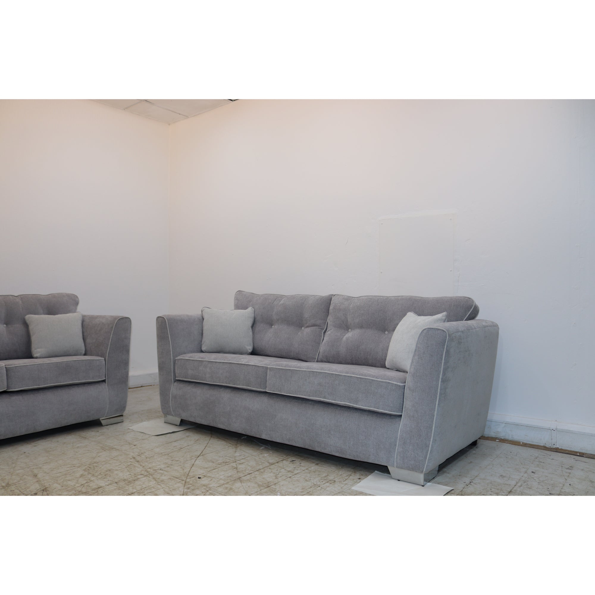 Denton Chenille Grey Sofa Full Back 3+2 Seater