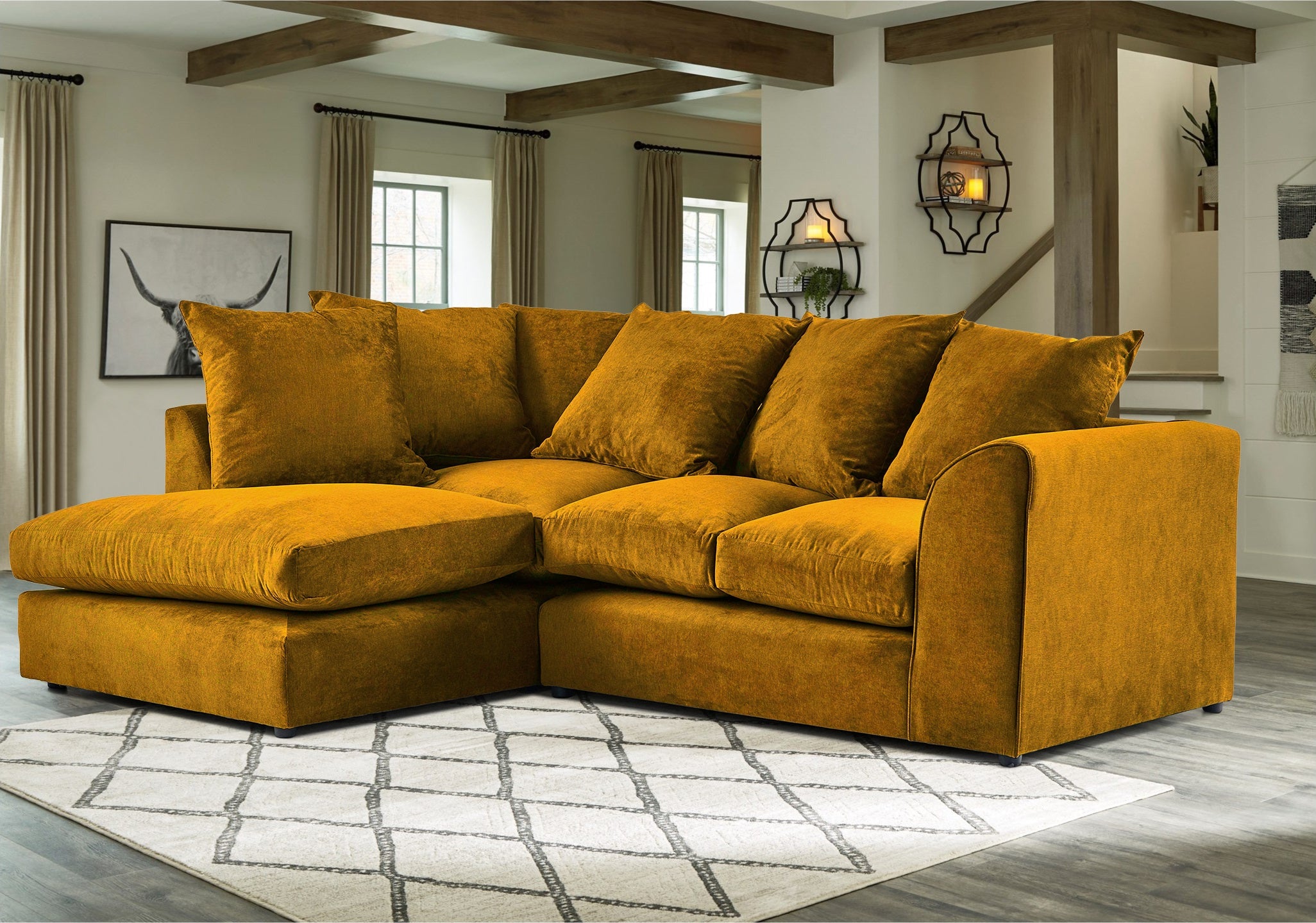 Mirana Modern Plush Velvet Corner LHF Sofa