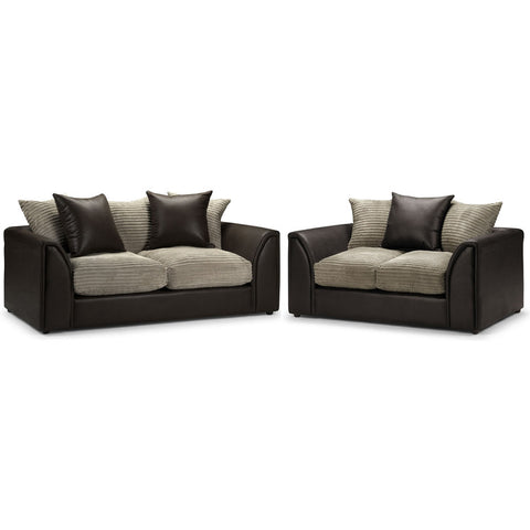 Biyana Modern Jumbo & Faux Leather Fabric 3+2 Seater Sofa