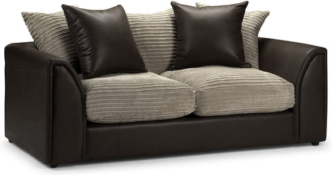 Biyana Modern Jumbo & Faux Leather Fabric 3 Seater Sofa