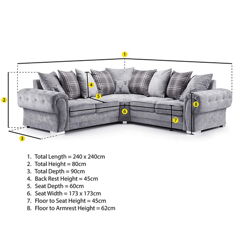 Victis Luxury Corner Sofa Scatterback 2c2 - Grey