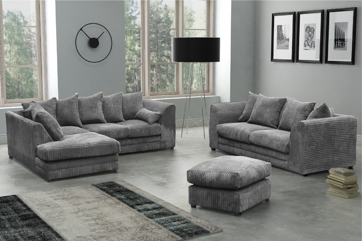 Canolo Luxury Jumbo Cord LHF Corner Sofa and 3 Seater with Footstool