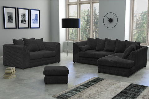 Canolo Luxury Jumbo Cord RHF Corner Sofa and 3 Seater with Footstool