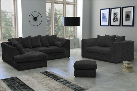 Canolo Luxury Jumbo Cord LHF Corner Sofa and 3 Seater with Footstool