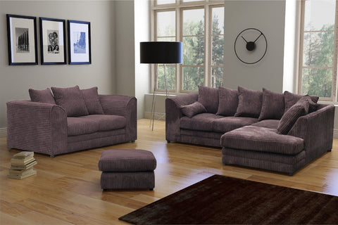 Canolo Luxury Jumbo Cord RHF Corner Sofa and 3 Seater with Footstool