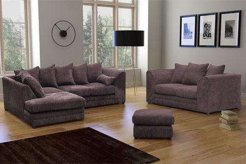 Canolo Luxury Jumbo Cord LHF Corner Sofa and 3 Seater with Footstool