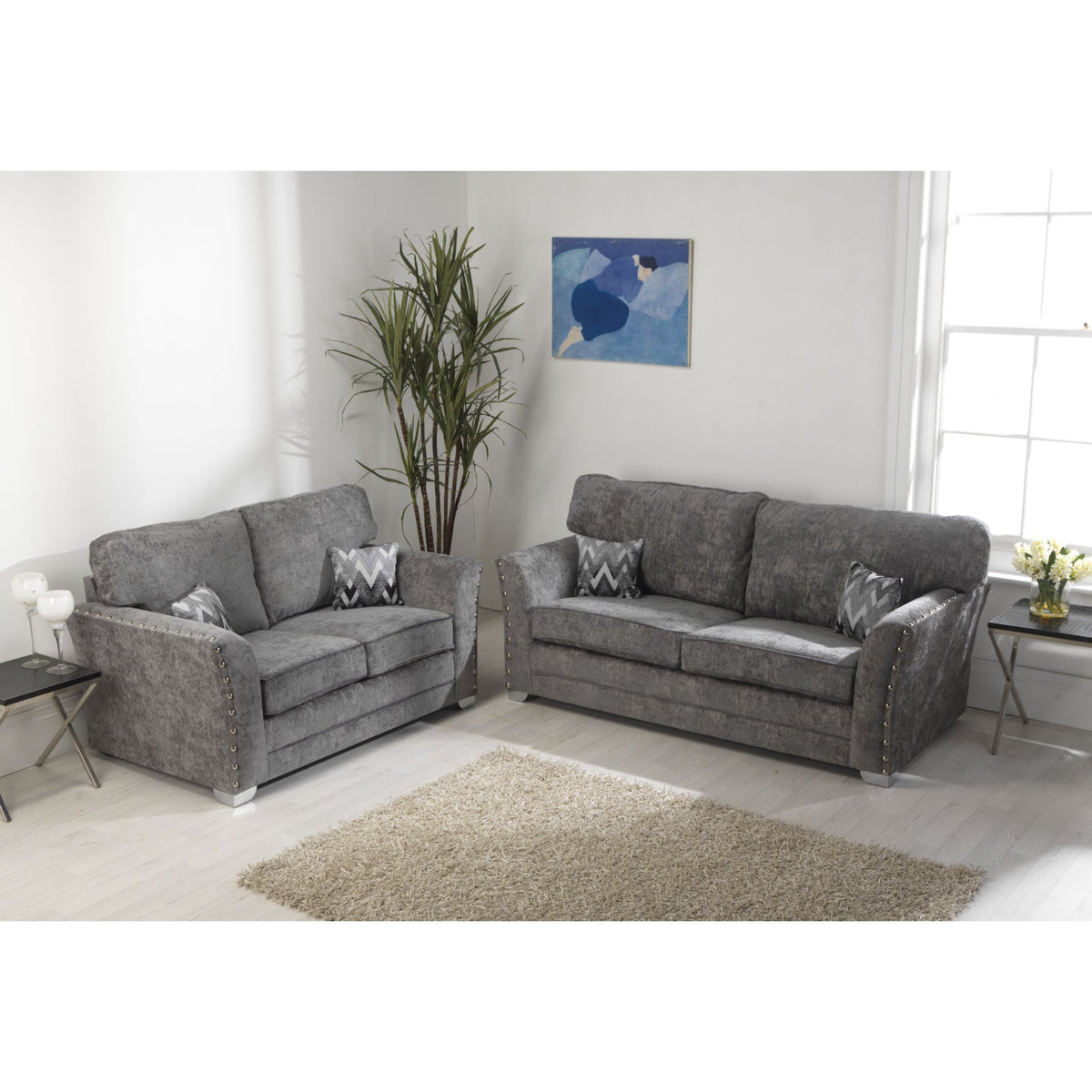 Elland Chenille Platinum Sofa 3+2 Seater