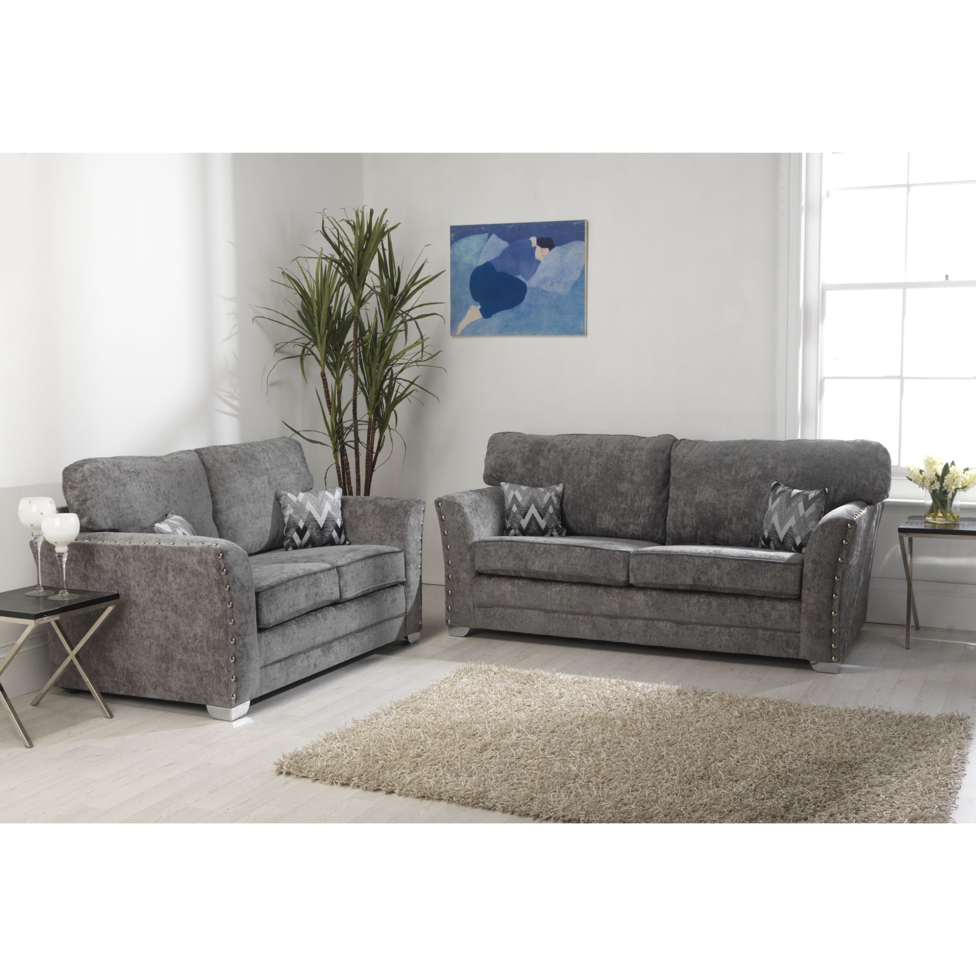 Elland Chenille Platinum Sofa 3+2 Seater