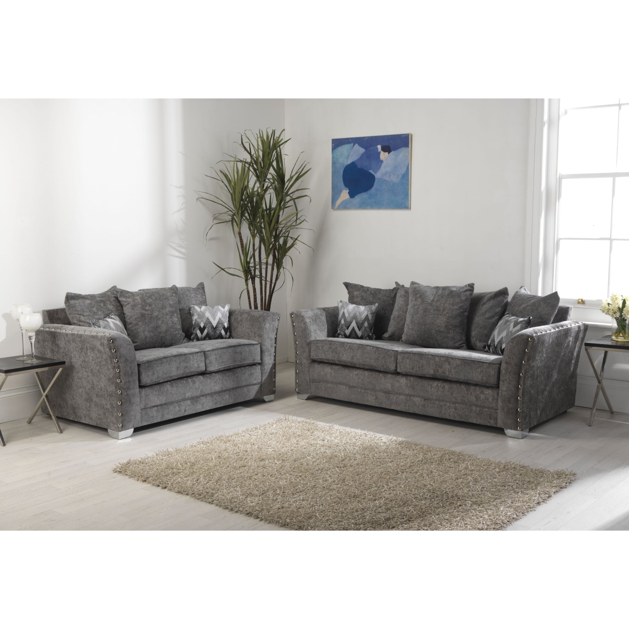 Elland Chenille Platinum Sofa 3+2 Seater