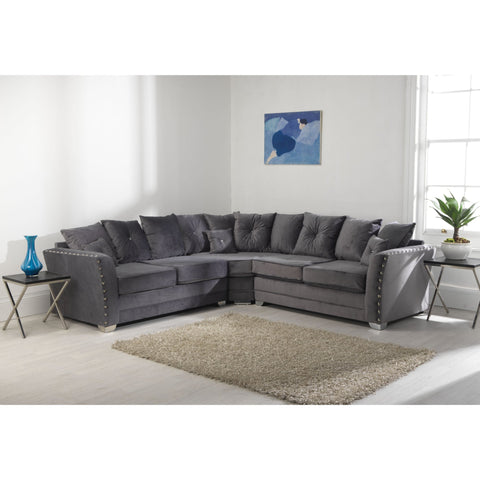 Elland Plush Velvet Grey Sofa 2c2