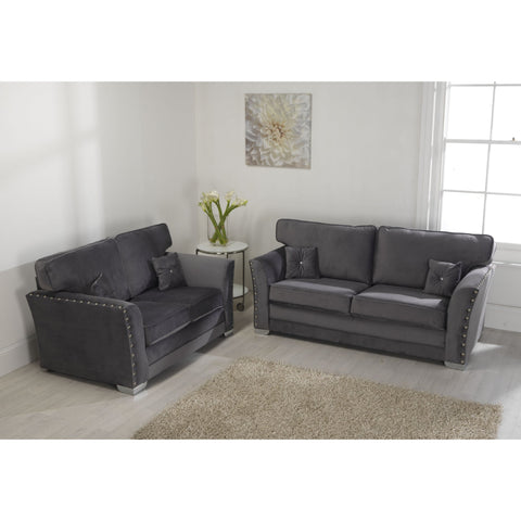 Elland Plush Velvet Grey Sofa 3+2 Seater