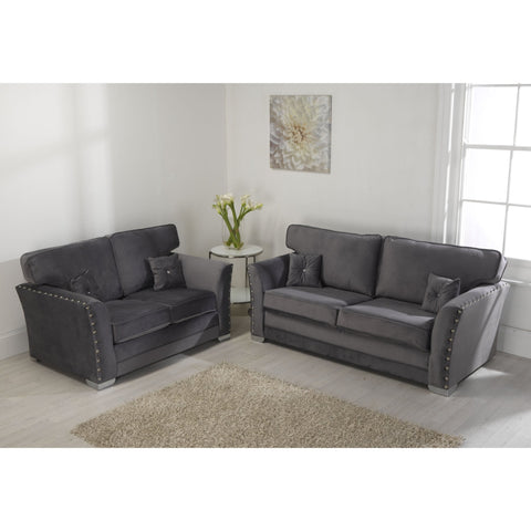 Elland Plush Velvet Grey Sofa 2c2