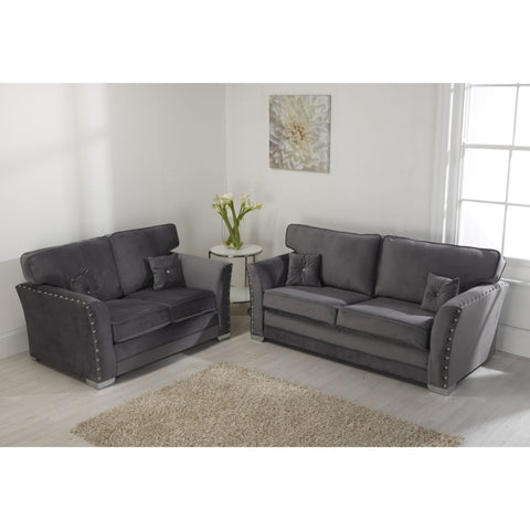 Elland Plush Velvet Grey Sofa 3+2 Seater