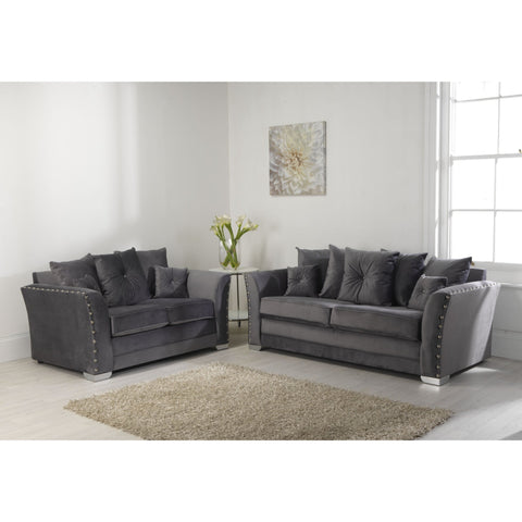 Elland Plush Velvet Grey Sofa 3+2 Seater