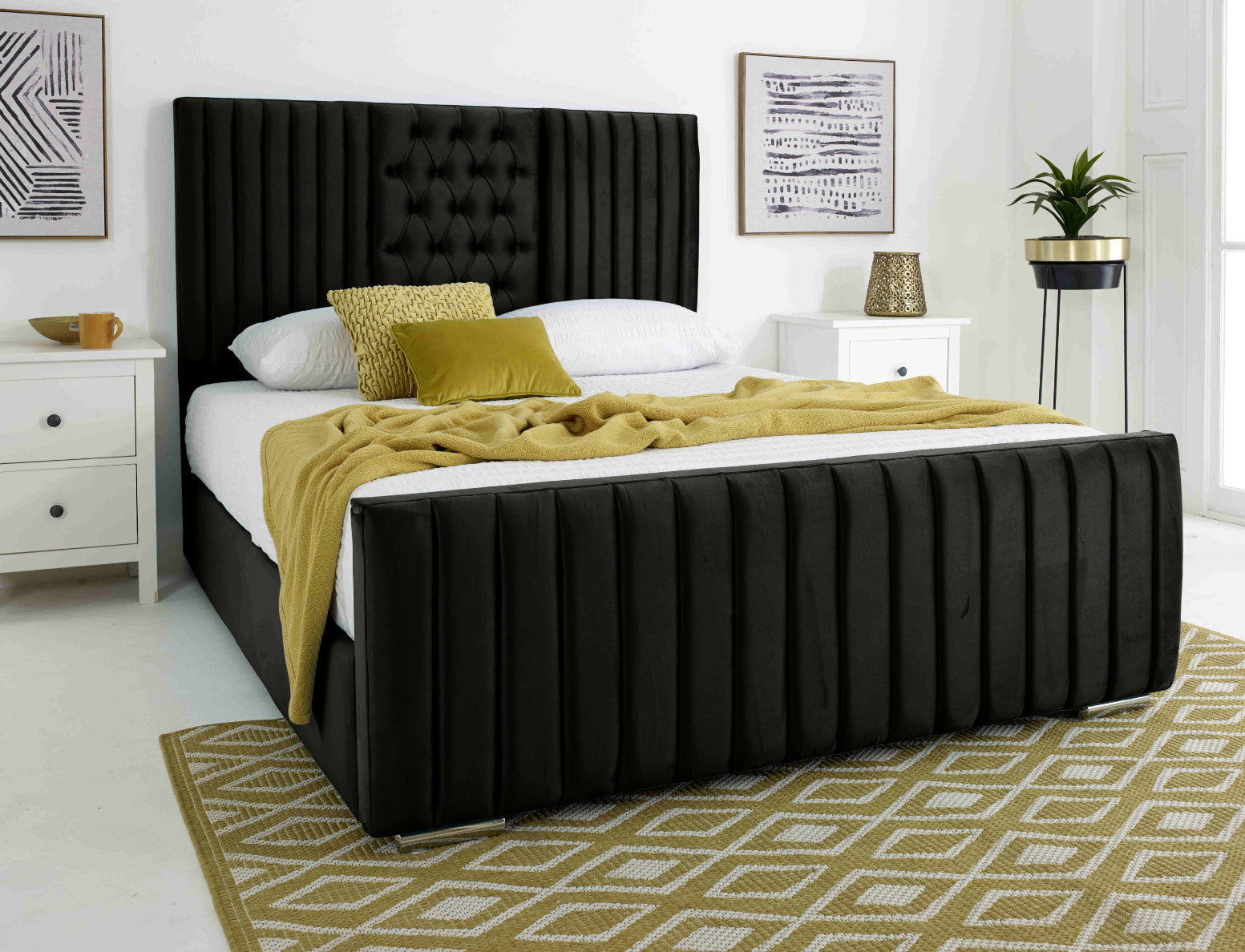 Gracie Plush Velvet Matching Buttons Bed Frame