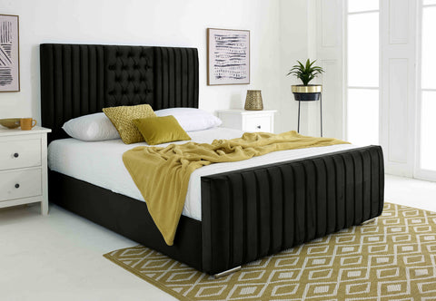 Gracie Plush Velvet Matching Buttons Bed Frame