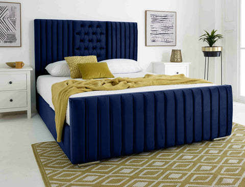 Gracie Plush Velvet Matching Buttons Bed Frame