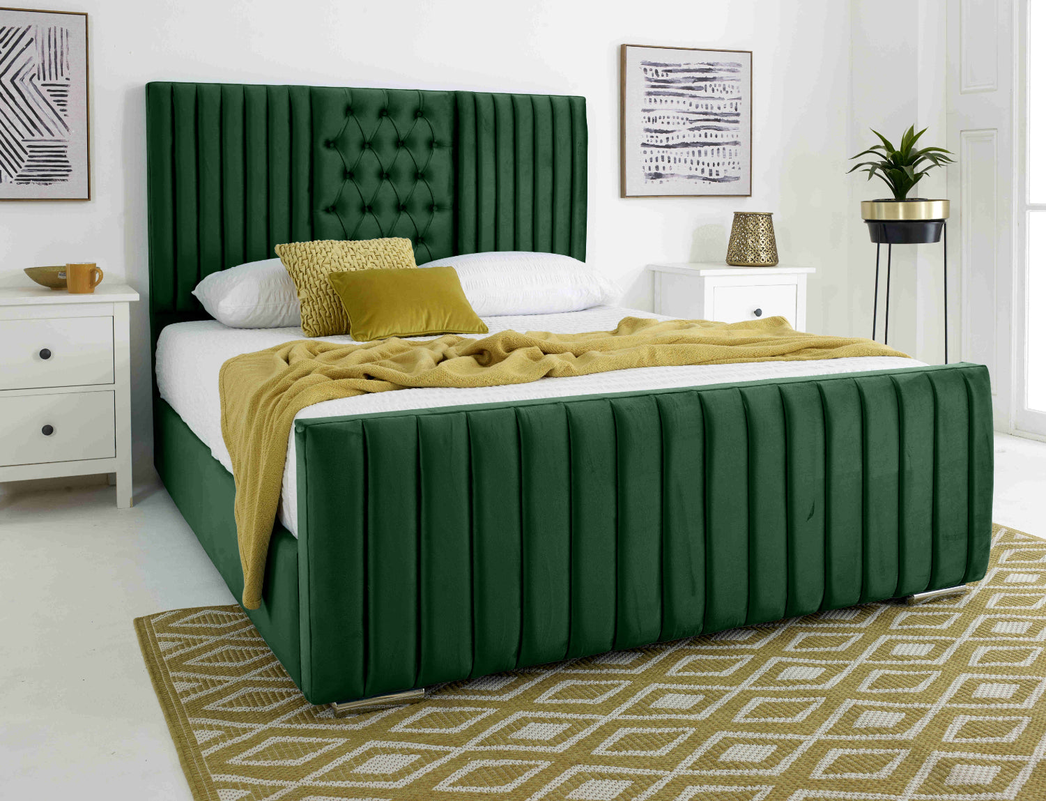 Gracie Plush Velvet Matching Buttons Bed Frame