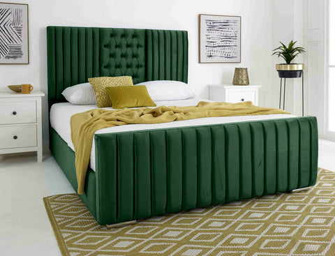 Gracie Plush Velvet Matching Buttons Bed Frame
