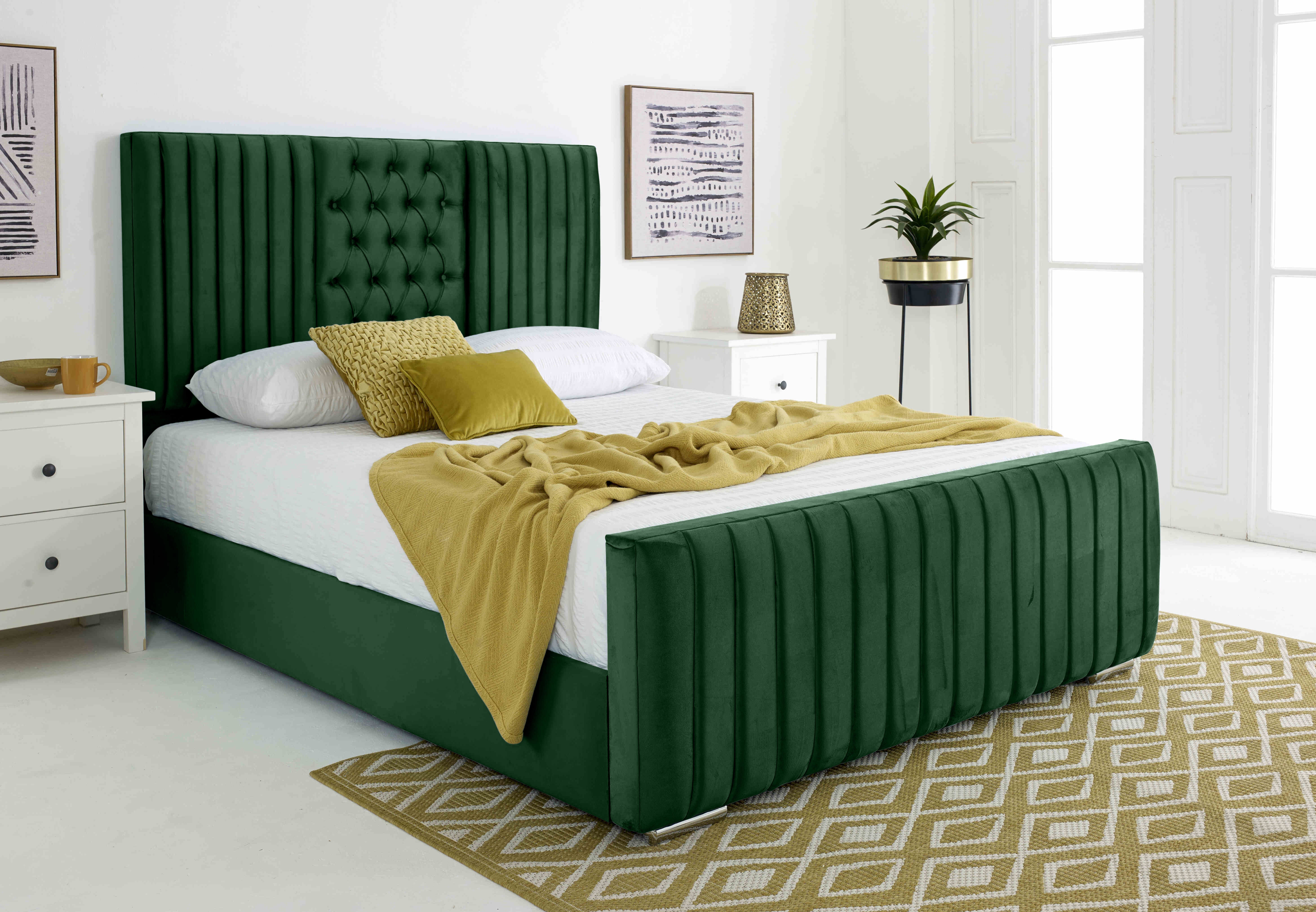 Gracie Plush Velvet Matching Buttons Bed Frame
