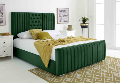 Gracie Plush Velvet Matching Buttons Bed Frame