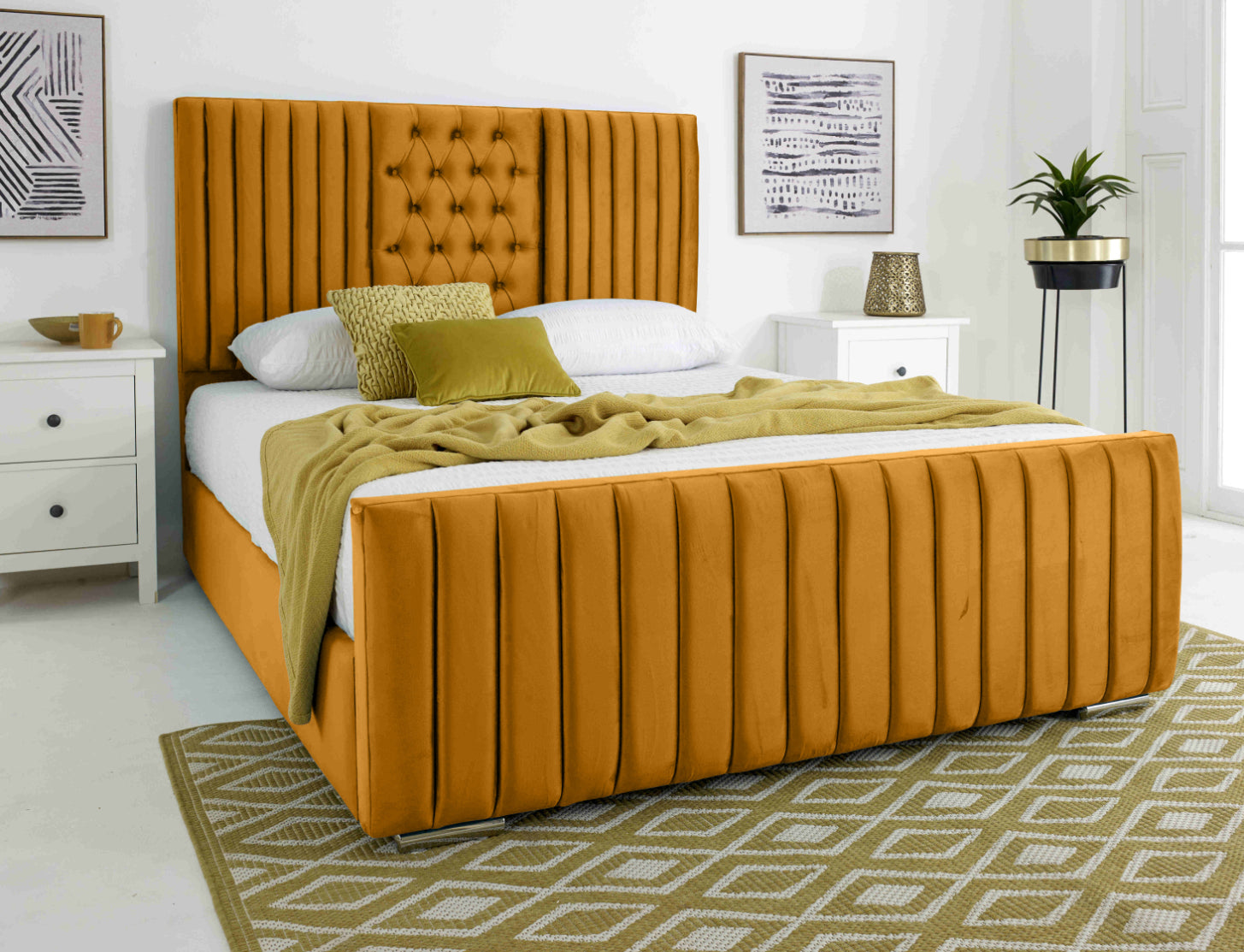 Gracie Plush Velvet Matching Buttons Bed Frame